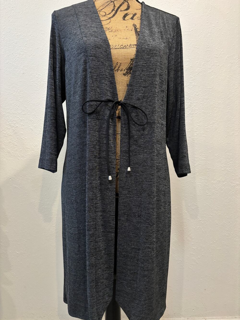 Chico’s Duster Cardigan Open Front Women’s Size L Grey Stretch